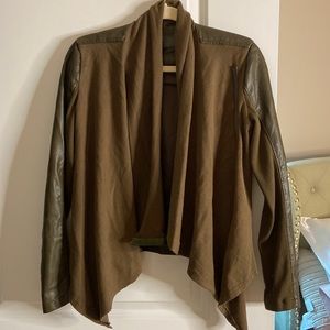 Olive Green Leather Jacket Cardigan